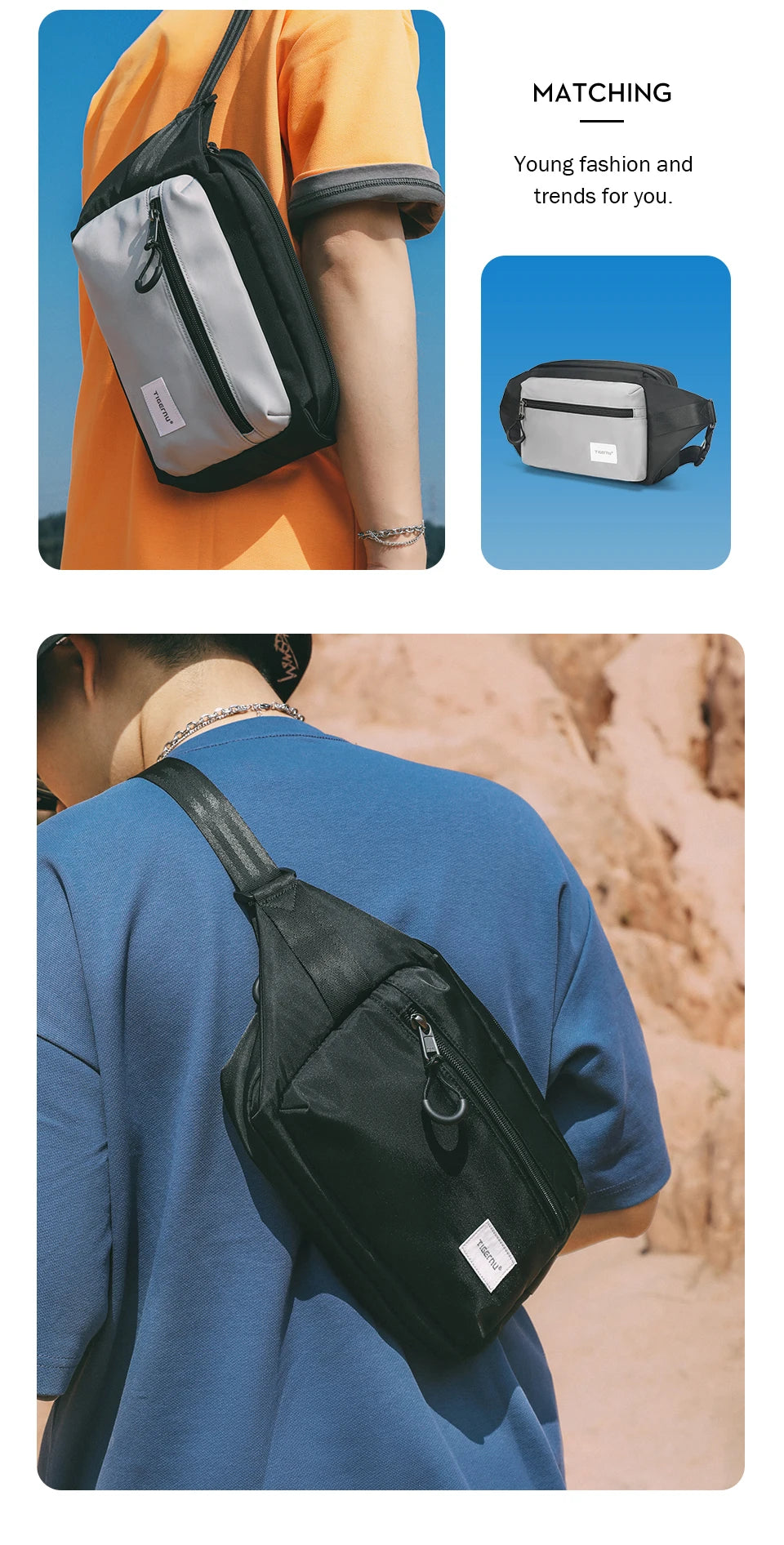 Tigernu Chest Bags For Men 7.9inch IPad Bag Lightweight Shoulder Bag Waterproof Crossbody Bag Male Mini Bags Sling Bag Handbag