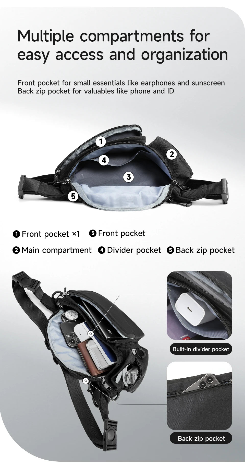 Tigernu Chest Bags Men's Shoulder Bag Fanny Packs For Men Hip Sack Crossbody Bag Men Sling Bag Men's Breasts Tactical Bags Male