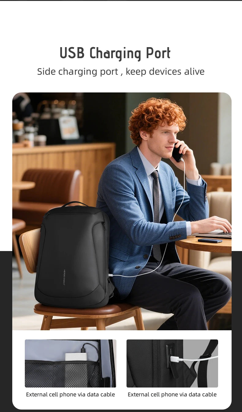 HK Business Backpack for Men 15.6 Inch Travel Laptop Backpack with USB Port Waterproof Computer Backpack Commute Casual Daypack