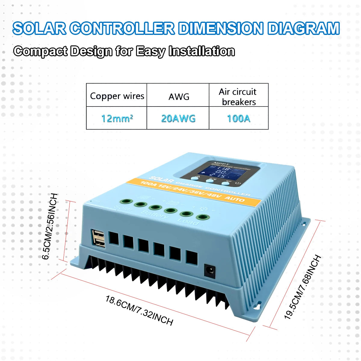 POWLSOJX MPPT Solar Charger 60A/80A/100A Selectable, Dual USB & 3-Stage Protection for Street Light/Home Power Systems