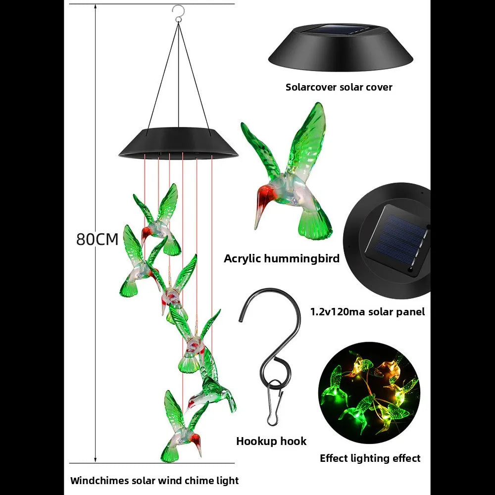 Solar Powered Lamp, Hummingbird, Wind Chime, Outdoor Decoration, Courtyard Decoration, Birthday Gift, Halloween Decoration