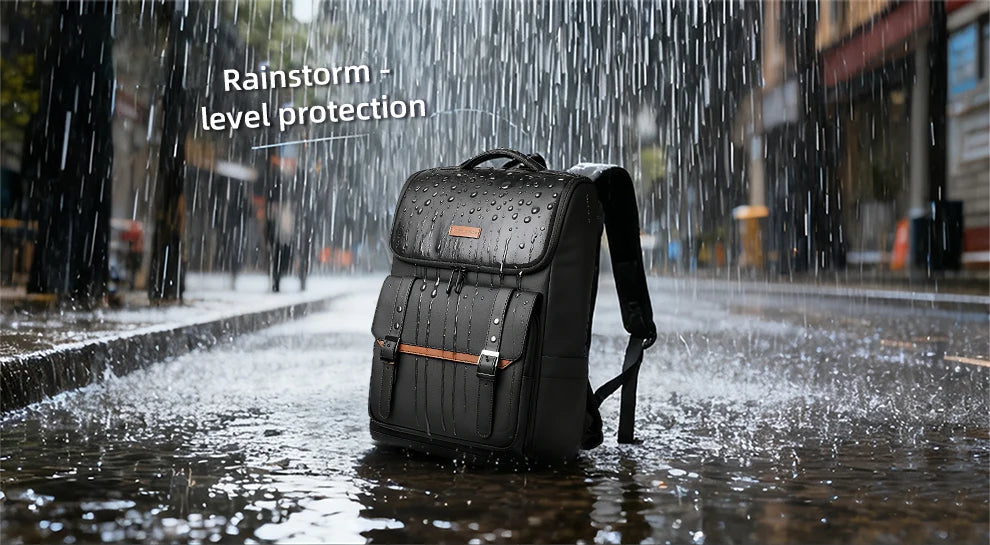 HK Vintage 17.3 inch Laptop Backpack Men Anti-theft Travel Backpack Waterproof Business Computer Bag Daily College Daypack Male