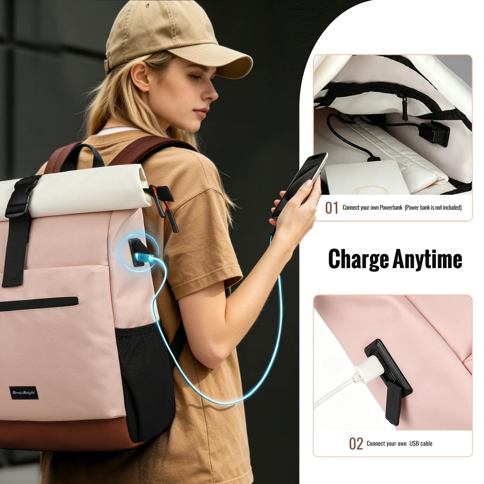 HK Multifunction Backpack for Women 15.6 inch Laptop Notebook Backpack Expandable School Bag Large Capacity Travel Daypack Pink