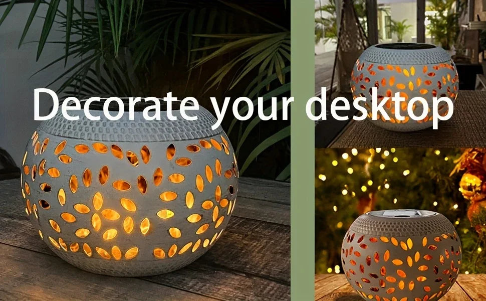 Solar Table Light Outdoor Solar Powered LED Lamp Hollowed-Out Metal Desktop Decorative Lantern Patio Garden light Desktop Light