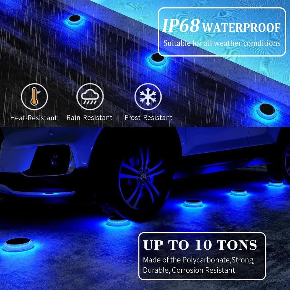 Solar Driveway Lights Solar Dock Lights Blue Solar Deck Lights Outdoor IP68 Waterproof Stick Pathway Outdoor Solar Deck Lights