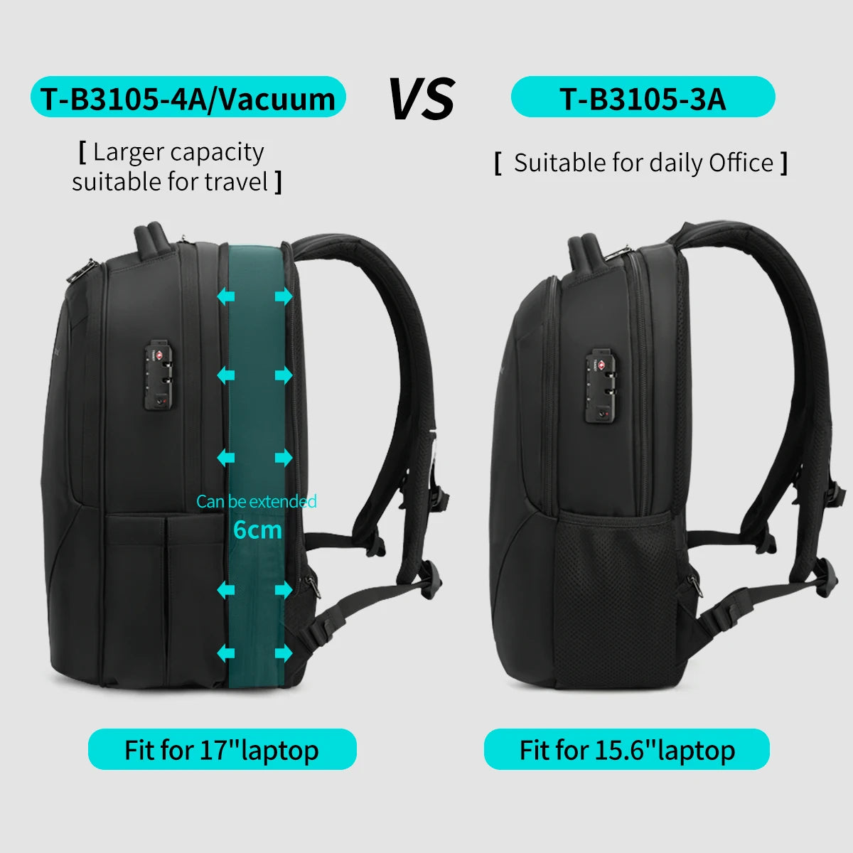 Tigernu Vacuum Compression Backpacks 15.6 17inch Laptop Backpack Men Automatic Vacuum Backpack No Pump Travel Backpack Bags TSA