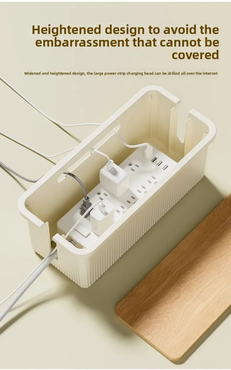 Cable Storage Box Desktop Charging Data Cable Storage Device Plug Socket Cable Management Device Black White Storage Organizer