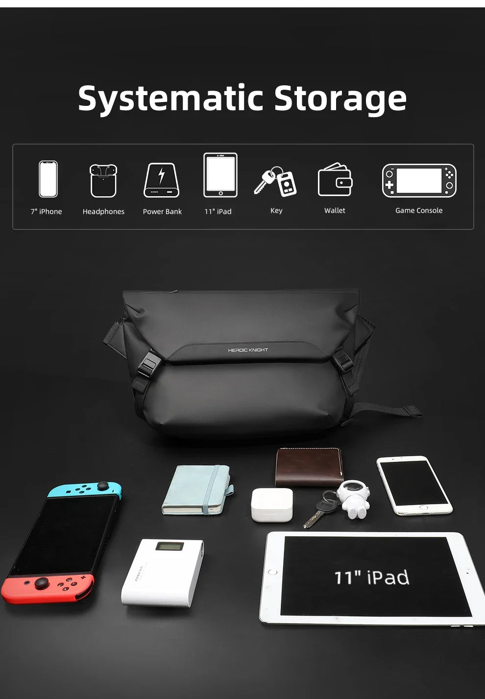 HK Minimalist Crossbody Bag for Men Waterproof Shoulder Messenger Bag Lightweight Sling Pack Casual Travel Chest Bag Shool Bag