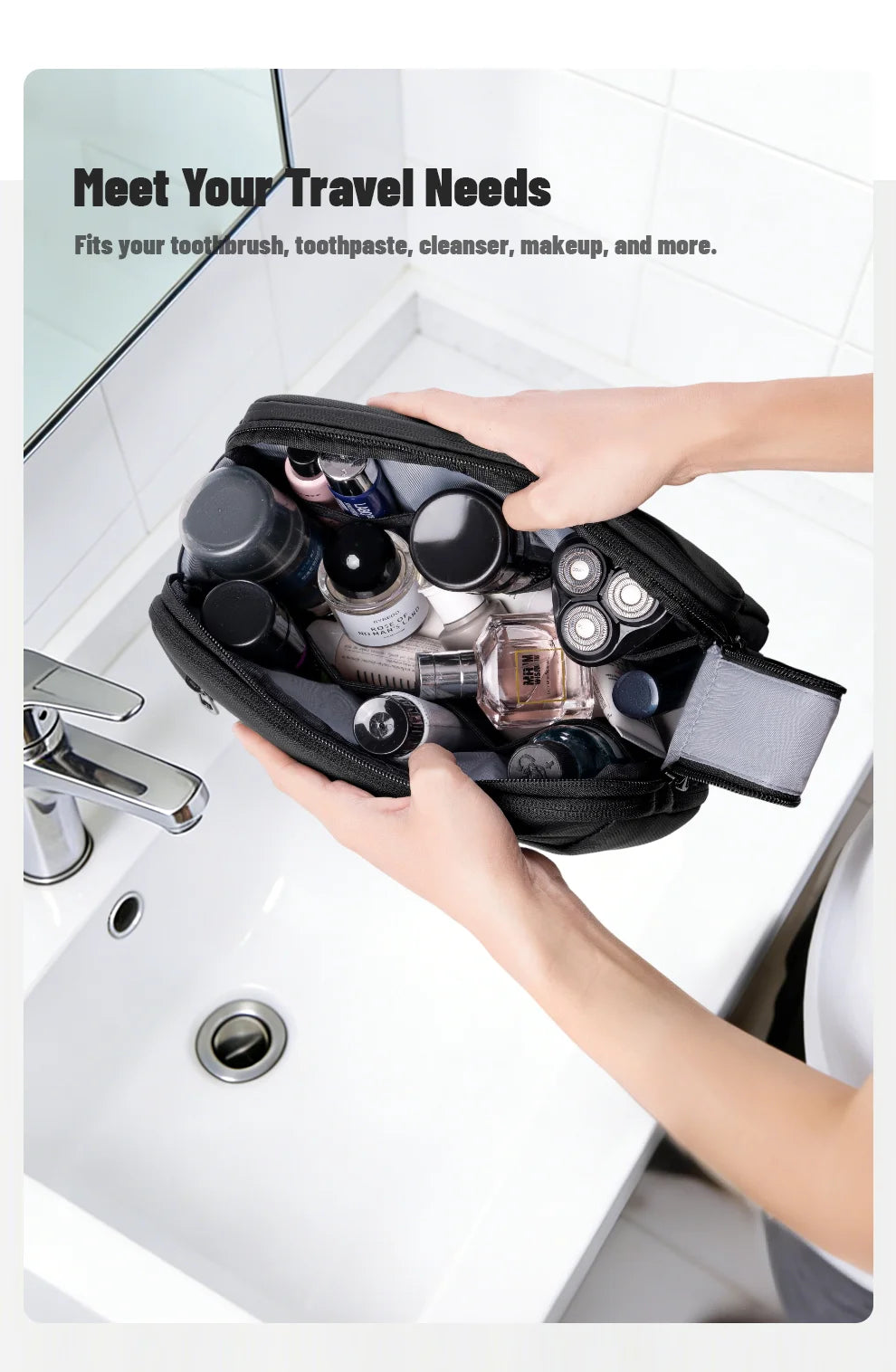 HK Toiletry Bag for Men Portable Pouch Travel Organizer Bag Dopp-kit Waterproof Shaving Pack Makeup Cosmetic Bag Storag Bath Bag