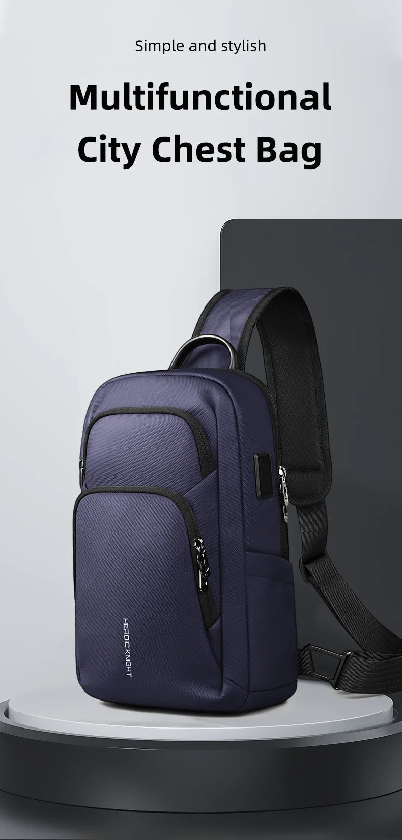 HK Multifunction Men's Shoulder Bag Oxford Crossbody Bag with USB Port Waterproof Chest Bag for Men Casual Phone Pouch SlingPack