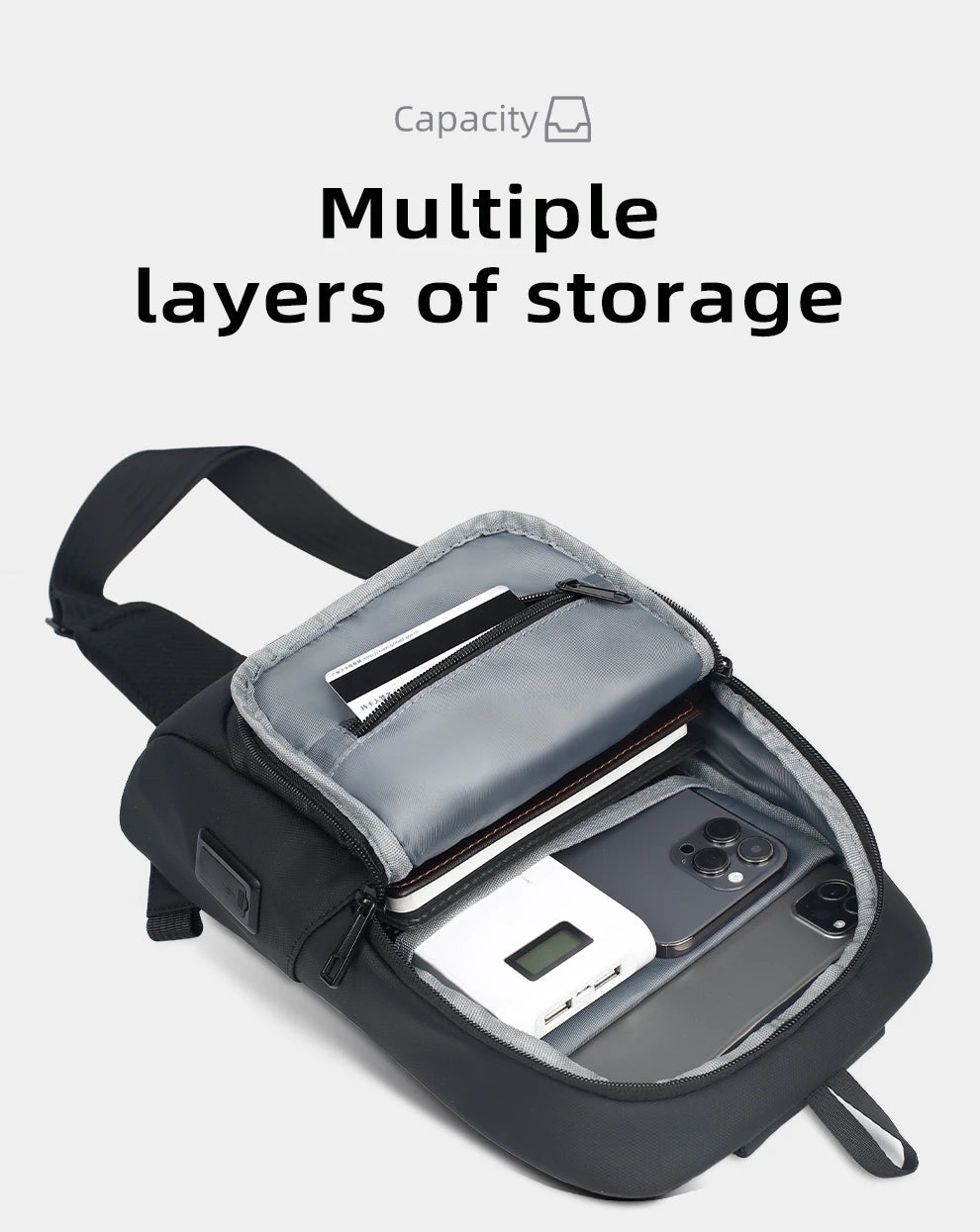 HK Lightweight Shoulder Bag USB Charging Camouflage Crossbody Bag for Men Casual Outdoor Running Sling Bags With Earphone Jack