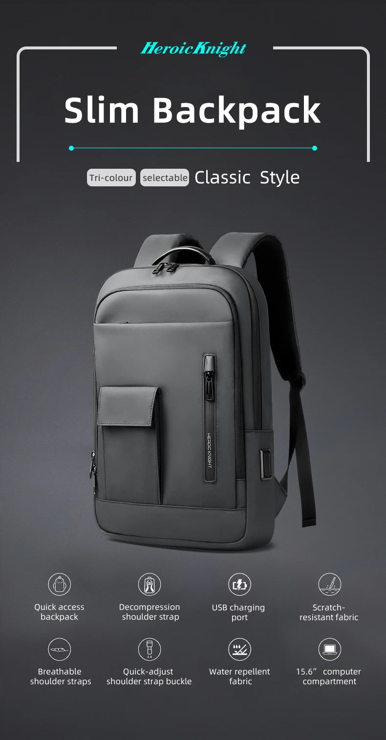 HK Lightweight Business Backpack Men Waterproof 15.6 inch Laptop Backpack with USB Port Anti-theft College Computer Bag for Work