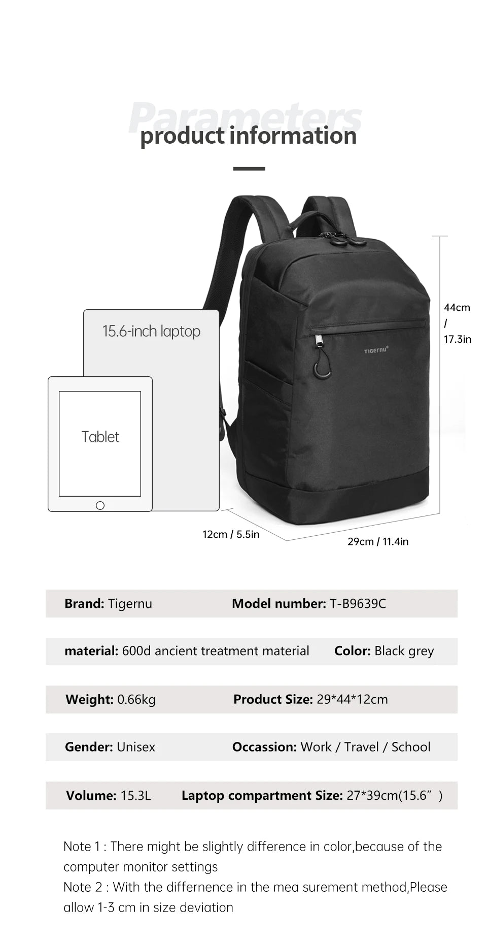 Tigernu Men's Backpack Large Capacity Travel Backpack Fashion Water Repellent USB Port School Backpack Bag Schoolbag Knapsack