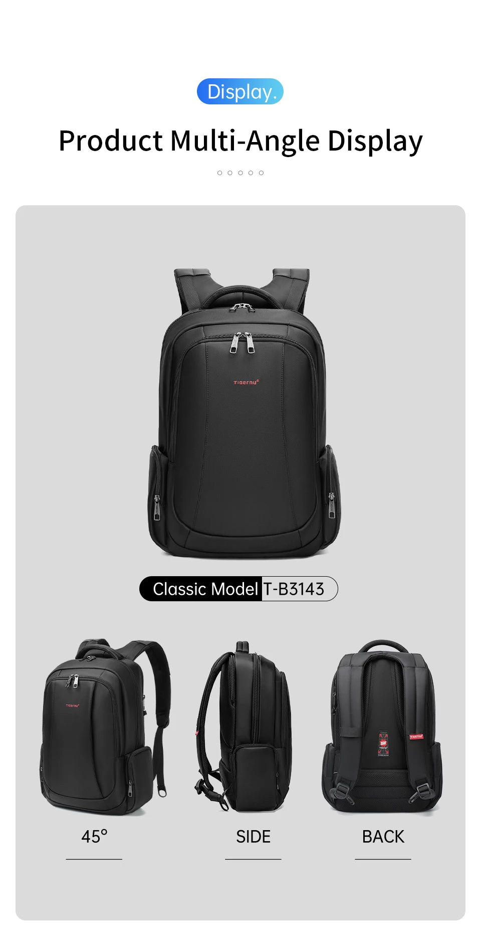 Tigernu School Backpack Men Large Travel Backpack For Vacuum Compression Backpack 15.6 17inch Bags USB Port Student Backpack Bag
