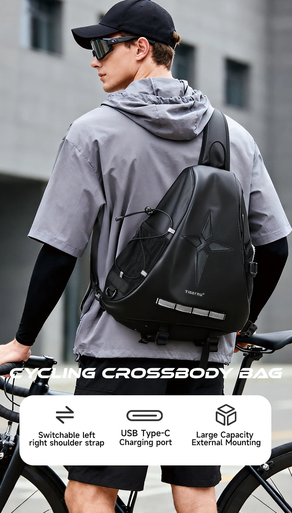 Tigernu Fashion Chest Bags For Men Outdoor Sports Shoulder Bags Male Reflective Strip Crossbody Sling Bags Hiking Biking Travel