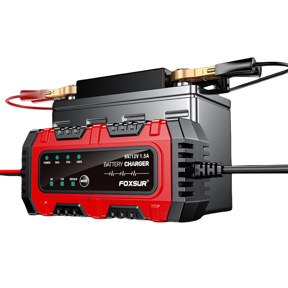6V 12V 1.5A Smart Car Battery Charger for Lead-Acid AGM GEL Batteries (US)