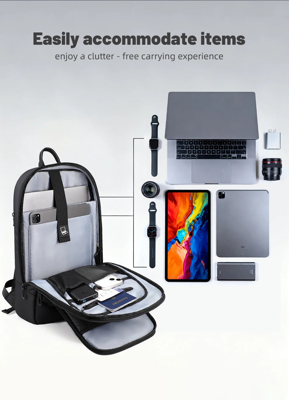 HK Slim 15.6" Laptop Backpack for Men Lightweight Business Backpack Anti-Theft Waterproof Travel School Men's Bag with USB Port
