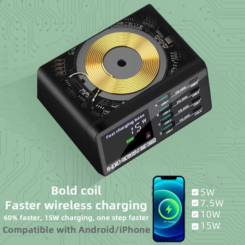 AIXXCO 110W USB Type C Charger Wireless Charing Multi Ports Fast Phone Charger PD QC3.0 Quick Charge For iPhone Samsung Xiaomi