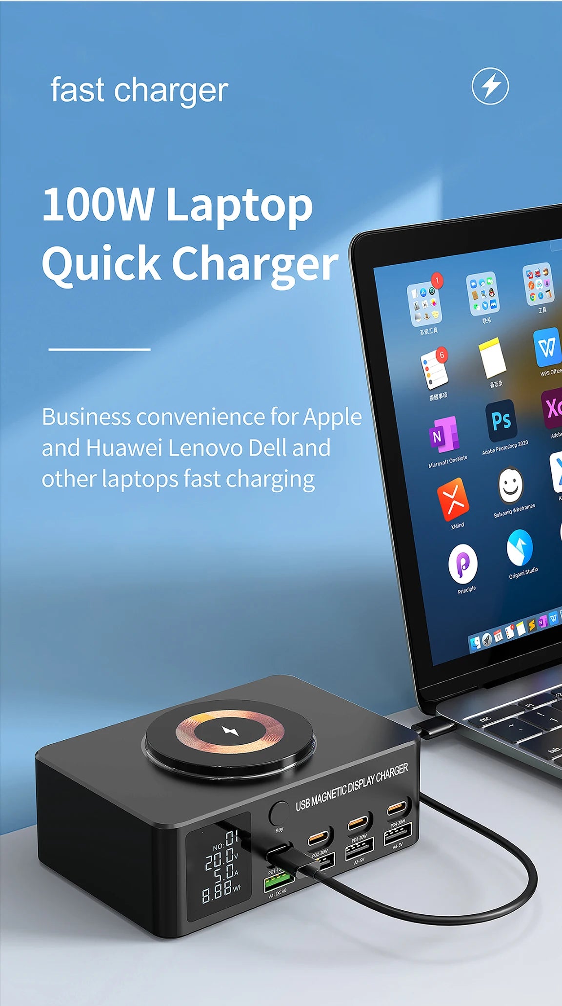 220W GaN USB Type C Fast Charger Portable QC3.0 140W Desktop Power Charging Station Charger For iPhone 16 15 Pro Max MacBook Air