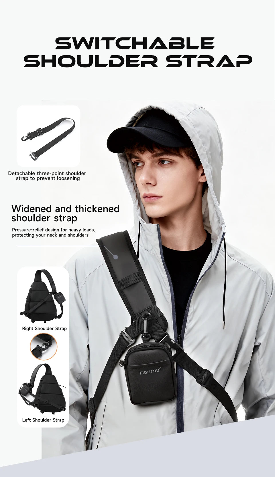 Tigernu Fashion Chest Bags For Men Outdoor Sports Shoulder Bags Male Reflective Strip Crossbody Sling Bags Hiking Biking Travel