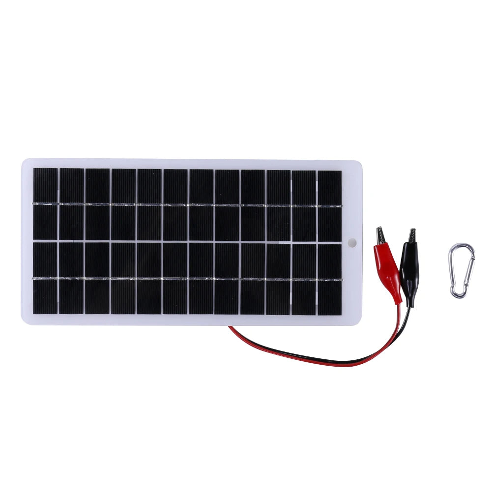 10W Solar Battery Charger with Carabiner 12V Solar Power Bank Polysilicon Solar Charger Plate Portable for 9-12V Battery
