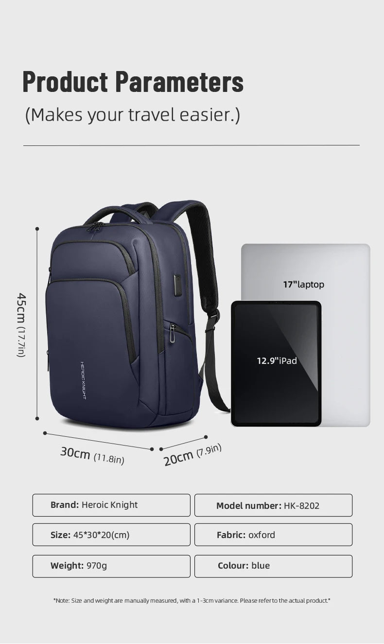 HK Business Travel Backpack Men Waterproof  17.3 Inch Laptop Backpack with USB Port Casual Daypack for Work College Computer Bag