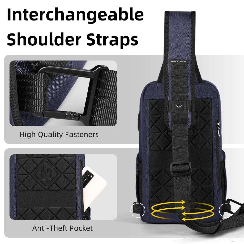 HK Fashion Chest Bags for Men 7.9 inch Crossbody Bag Waterproof Shoulder Bag with USB Charging Short Trip For Male Travel Packs