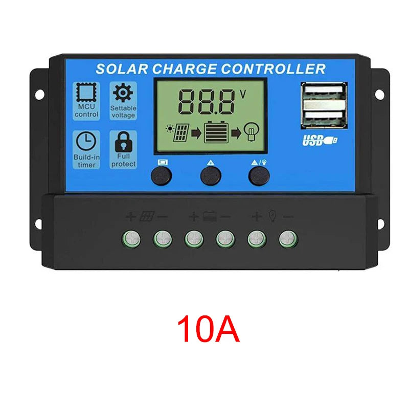 Solar Charge And Discharge Controller with LCD Display Dual USB Auto Solar Panel Charger Regulator for Renewable Energy Systems