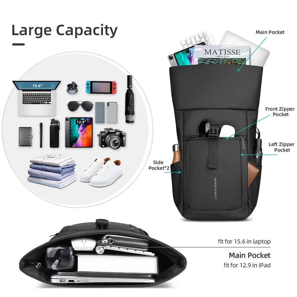 HK Multifunctional Travel Backpack for Men Large Roll-top Hiking Backpack Waterproof 15.6 Inch Laptop Bag Outdoor Sport Rucksack
