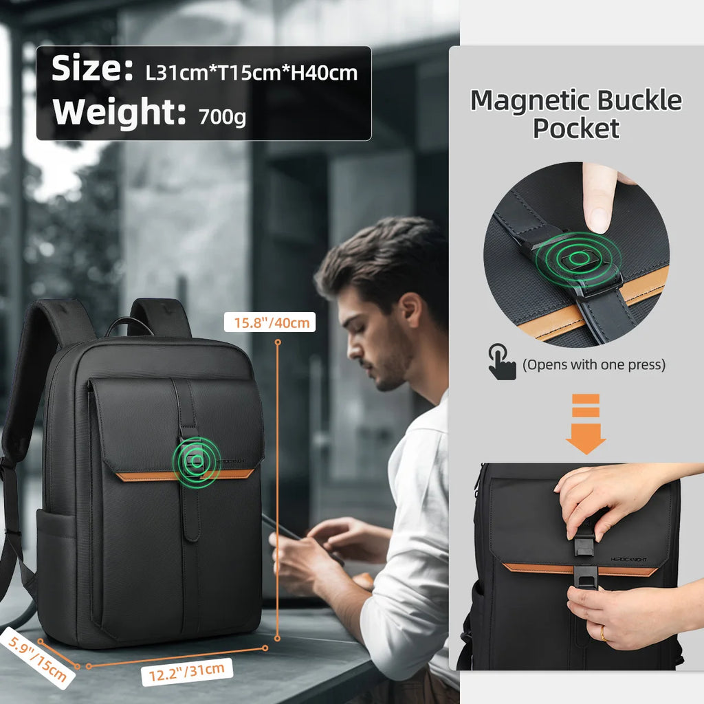 HK Vintage Flap Backpack for Men Waterproof 15.6 inch Laptop Backpack Casual College School Computer Bag Travel Backpack Daypack