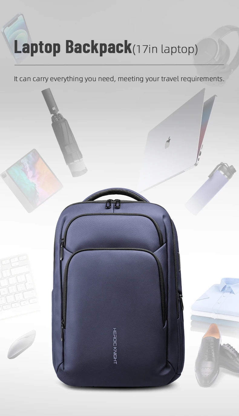 HK Business Travel Backpack Men Waterproof  17.3 Inch Laptop Backpack with USB Port Casual Daypack for Work College Computer Bag