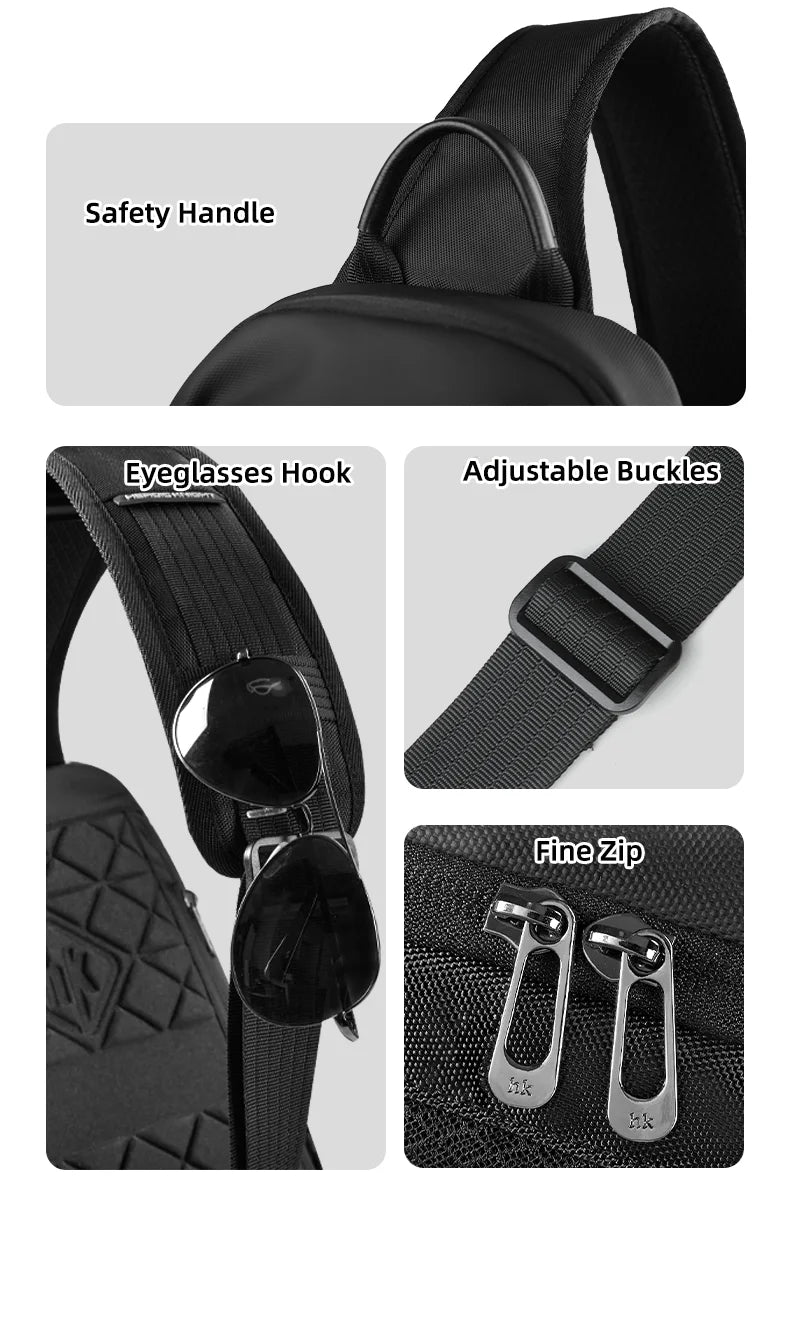 HK Business Crossbody Bag Waterproof Men's Shoulder Bags Chest Pack with USB Port Large Oxford Side Bag for Men Leisure Satchel