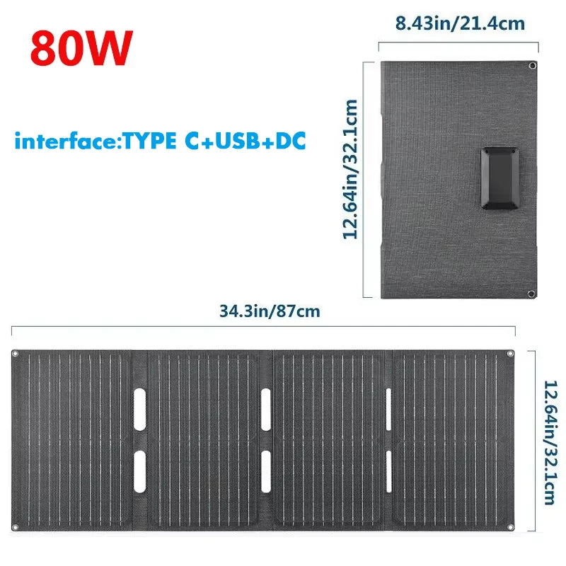 80W Folding Solar Panel IP65 Waterproof Portable Solar Panel Charger Solar Cell for Cell Phone Laptop Backpacking Camping Hiking