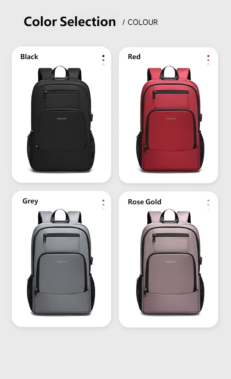 Tigernu 15.6 Laptop Backpack Business Travel Daily Backpack With External USB Port Wear‑Resistant Suspended Zipper Anti‑Theft