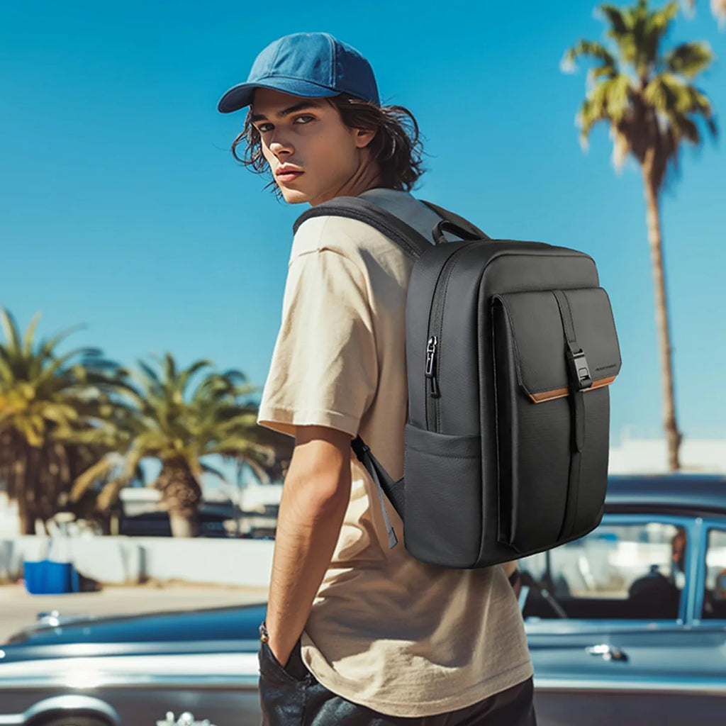HK Vintage Flap Backpack for Men Waterproof 15.6 inch Laptop Backpack Casual College School Computer Bag Travel Backpack Daypack
