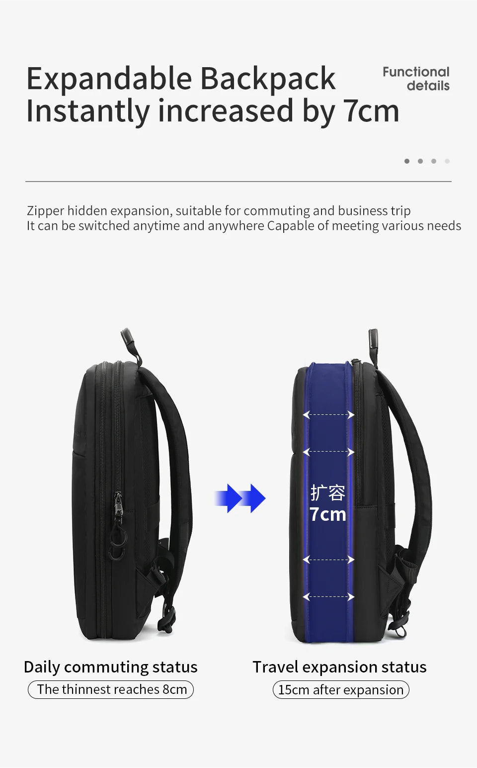 Tigernu Expandable Backpacks For Men 15.6inch Laptop Backpack Bags College Thin Travel Bags Male Lightweight Schoolbag Knapsack