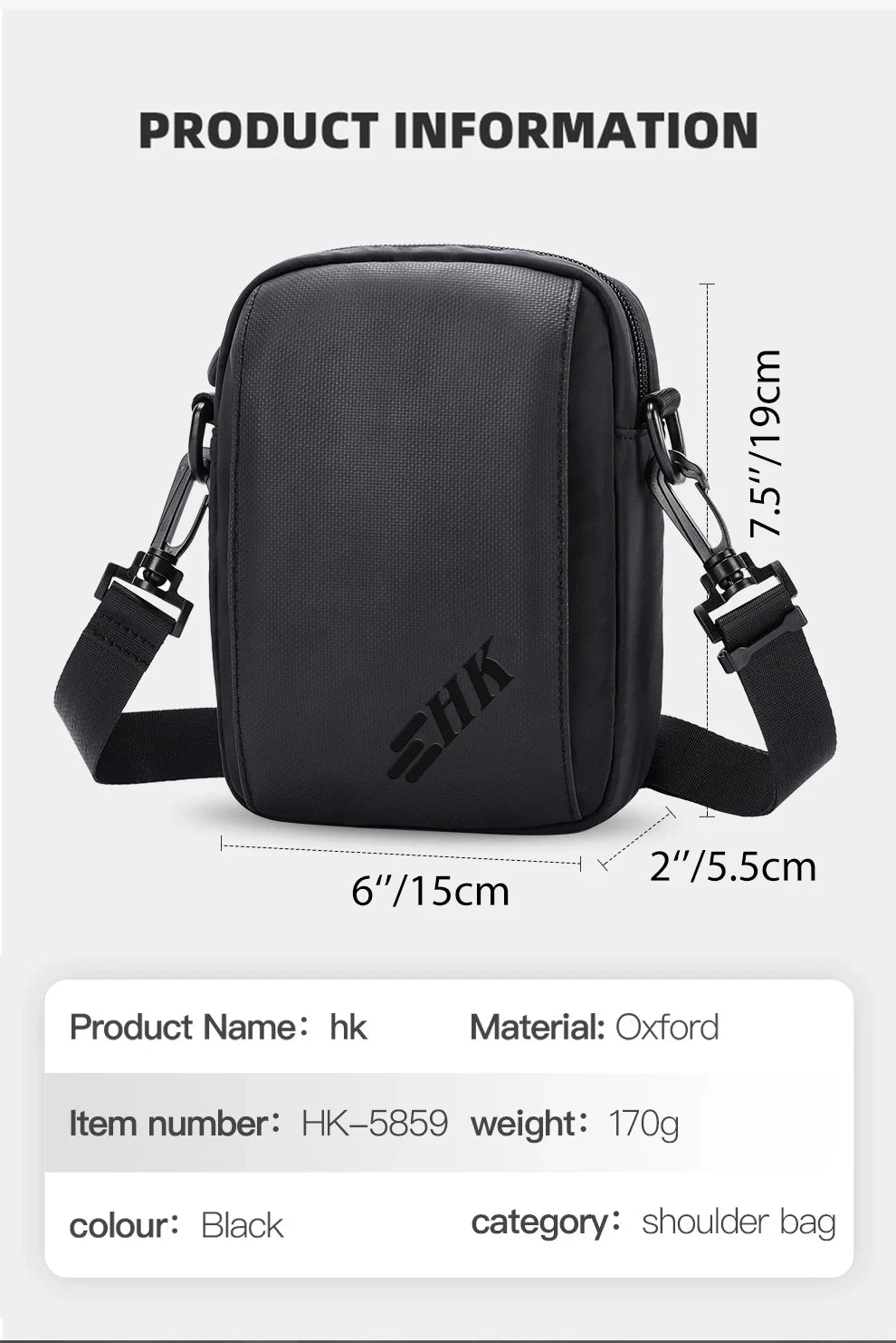 HK Casual Crossbody Bag Men's Shoulder Bag Small Sling Chest Bag Waterproof Wallet Phone Pouch Travel Daily Messenge Bag for Men