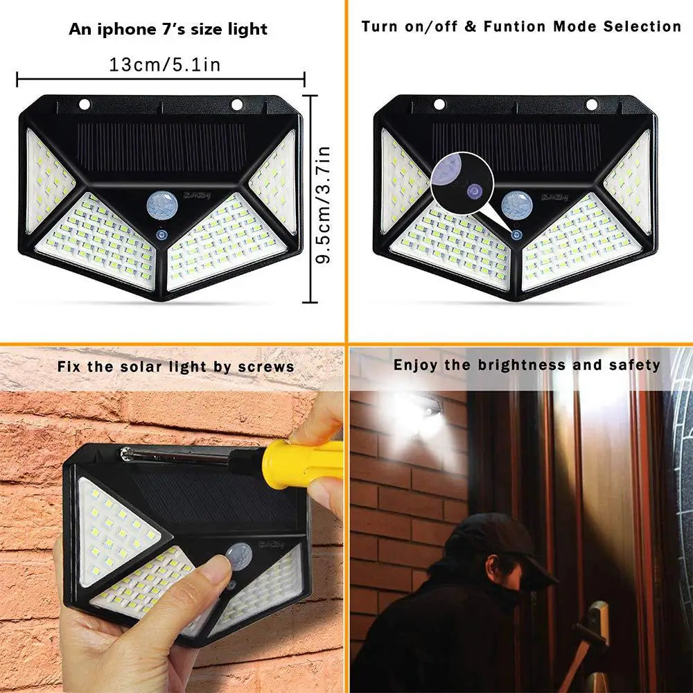 Solar Lights Outdoor 458 LED Solar Wall Lamp Waterproof Wireless Motion Sensor Security 3 Modes Garden Fence Yard Deck Garage