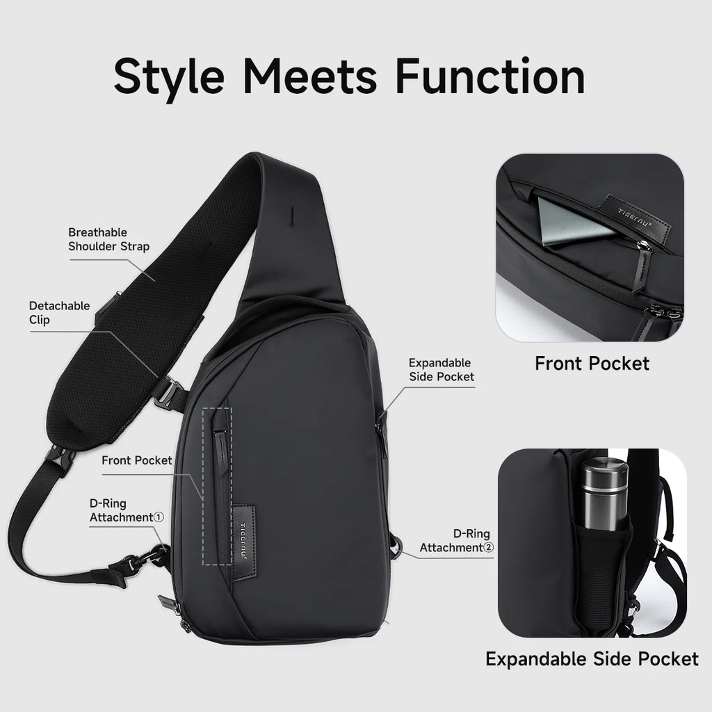 Tigernu Fashion Men's Shoulder Bag Travel Chest Bags for Men Water-Resistant Sling Bag Cross Bag Large Capacity 11 Inch IPad Bag