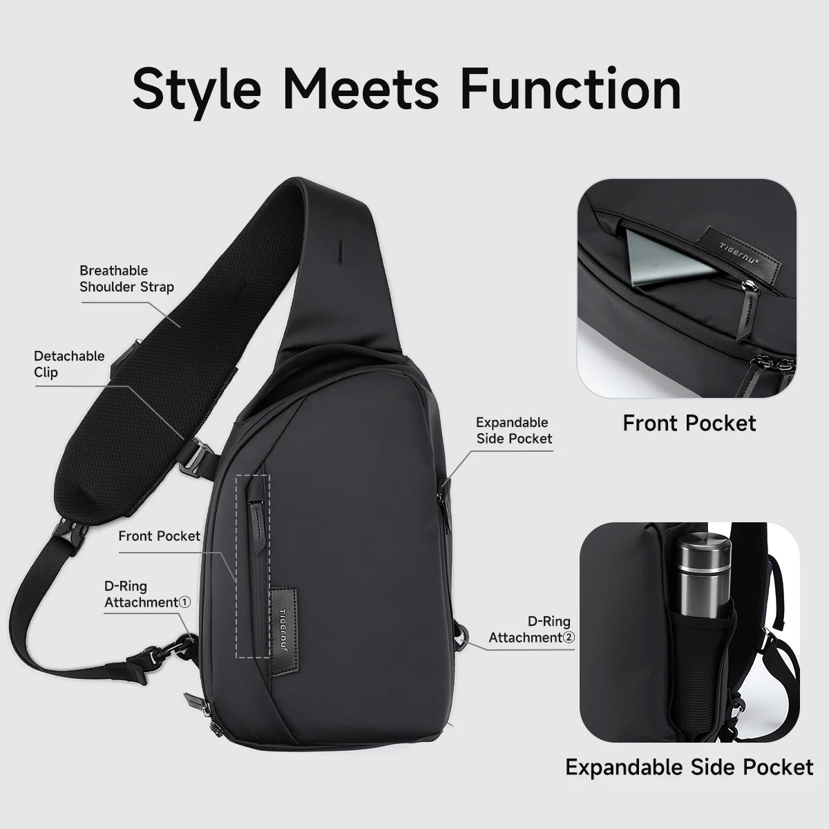 Tigernu Fashion Men's Shoulder Bag Travel Chest Bags for Men Water-Resistant Sling Bag Cross Bag Large Capacity 11 Inch IPad Bag