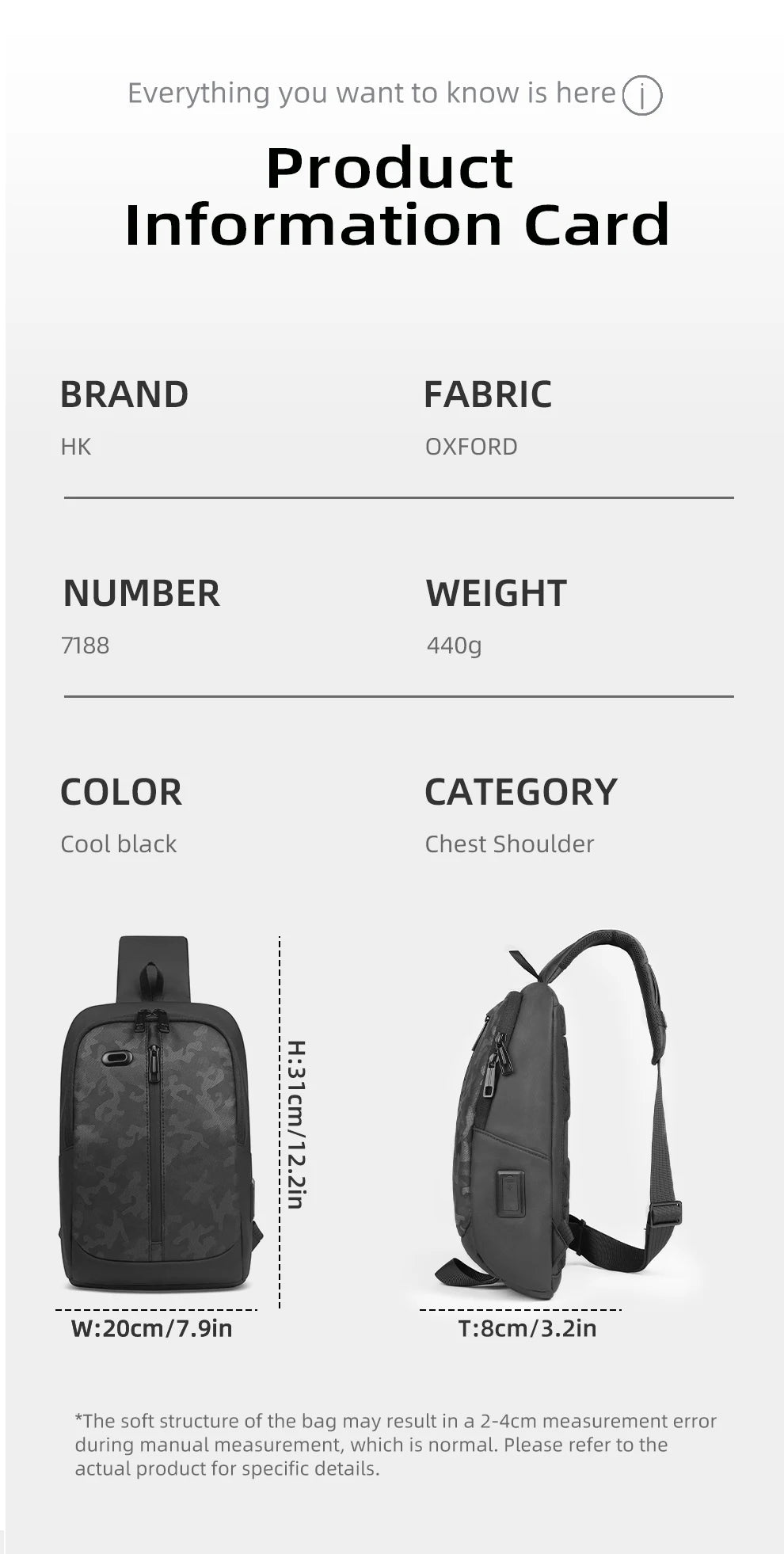 HK Lightweight Shoulder Bag USB Charging Camouflage Crossbody Bag for Men Casual Outdoor Running Sling Bags With Earphone Jack