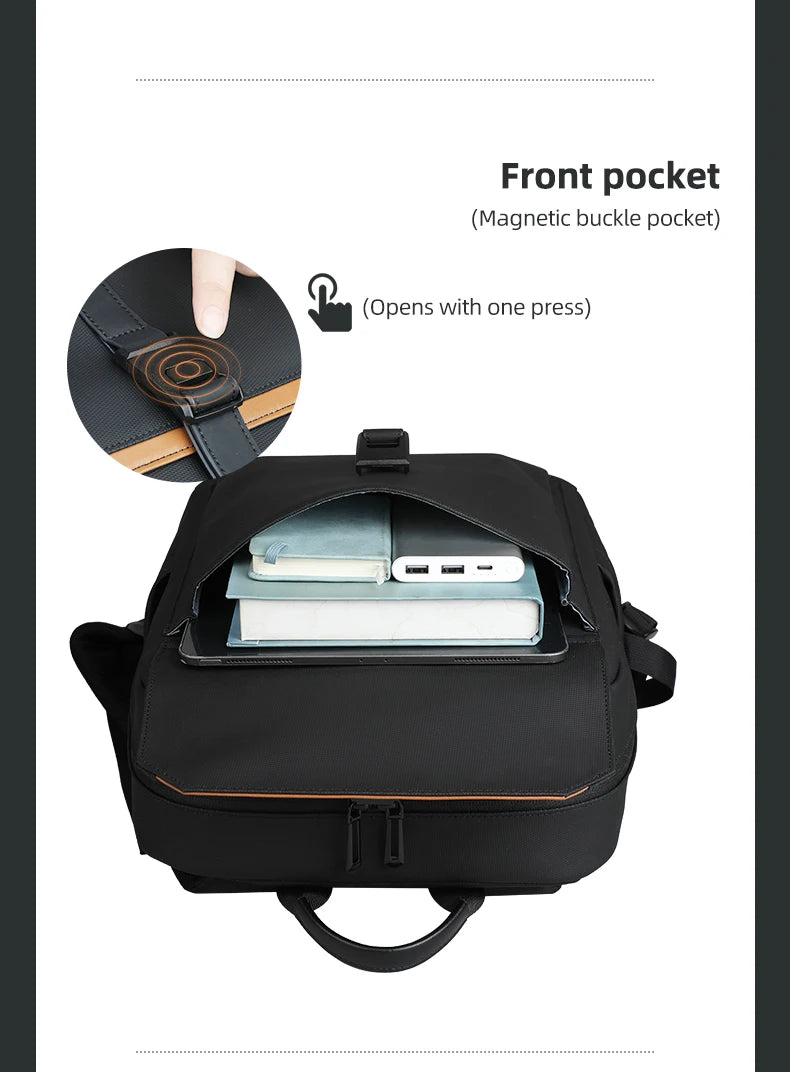 HK Stylish Business Backpack for Men Waterproof 15.6 inch Flap Laptop Backpack Multiple Pockets Casual Daypack for Work School