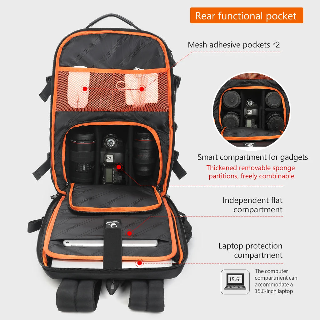 Tigernu Backpacks Men Camera Backpack 14 15.6inch Laptop Backpacks Drone Package Waterproof Cover Travel Backpack Bags Knapsack
