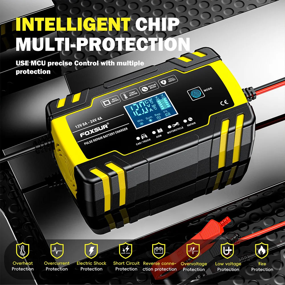 12V 24V Motorcycle Car Truck Battery Charger Repair Tool AGM Charger for Vehicle Batteries