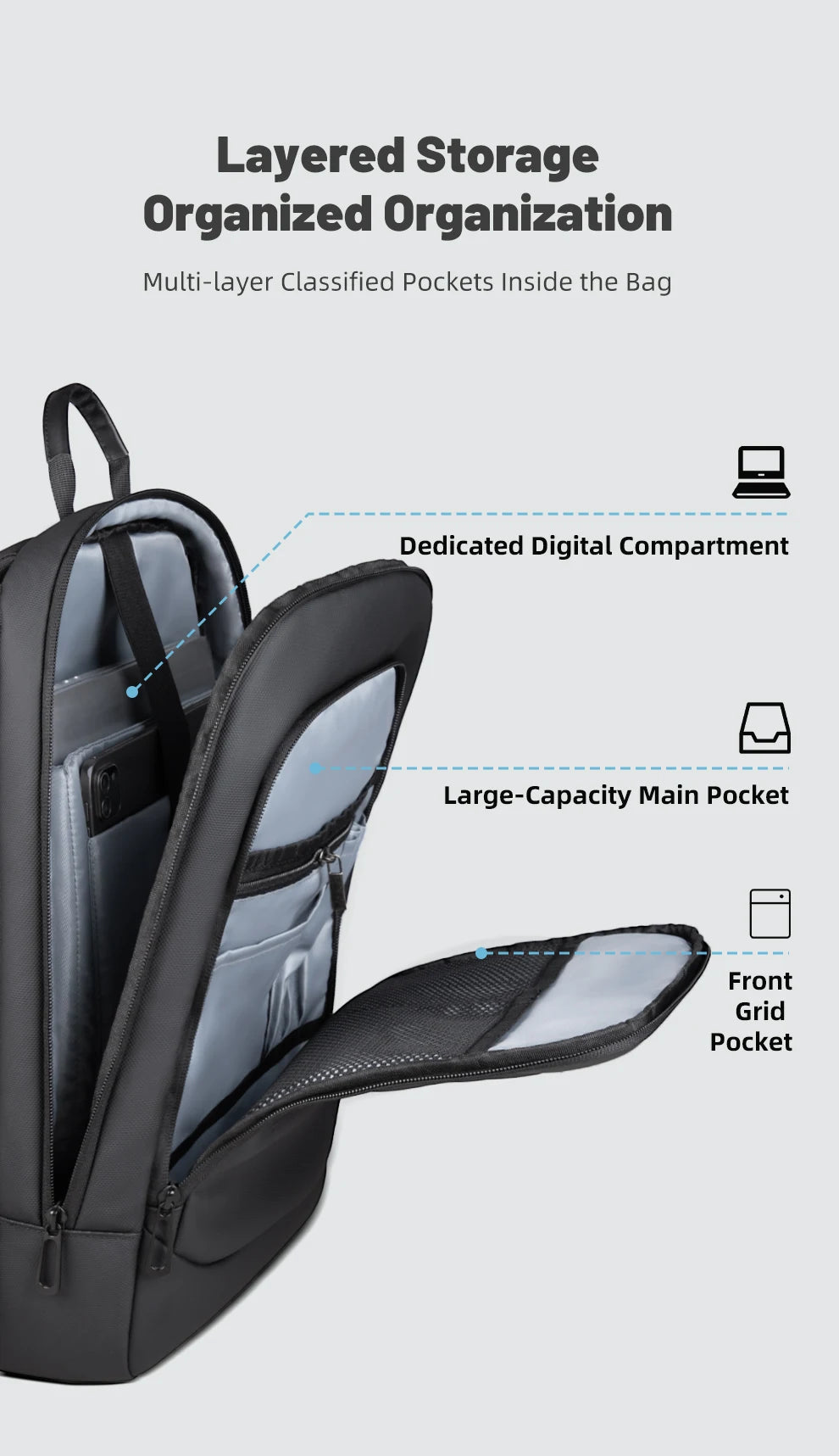 HK Lightweight Men's Business Backpack 15.6 inch Laptop Backpack with USB Port AntiTheft Waterproof Backpack Computer School Bag