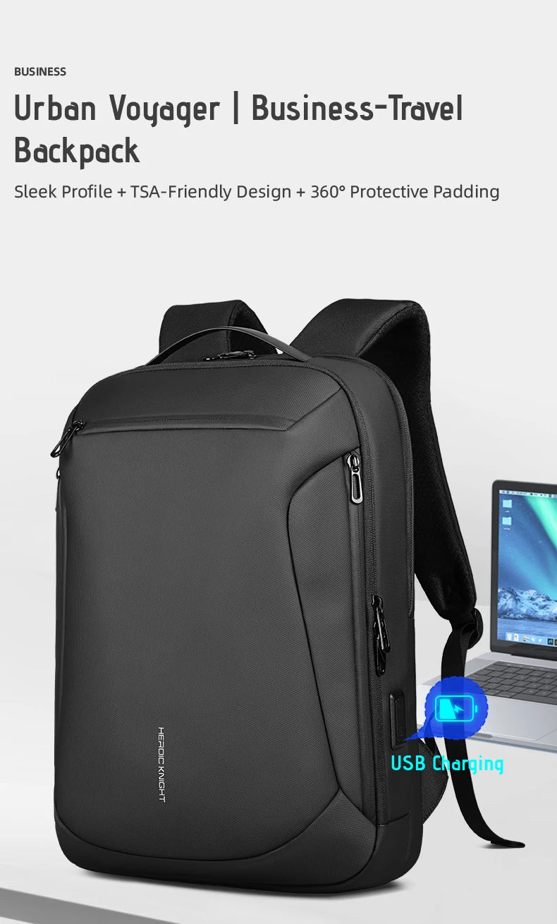 HK Minimalist Business Backpack Men Large Capacity Travel Backpack Waterproof 15.6 inch Laptop Bag with USB Port Daily Rucksack