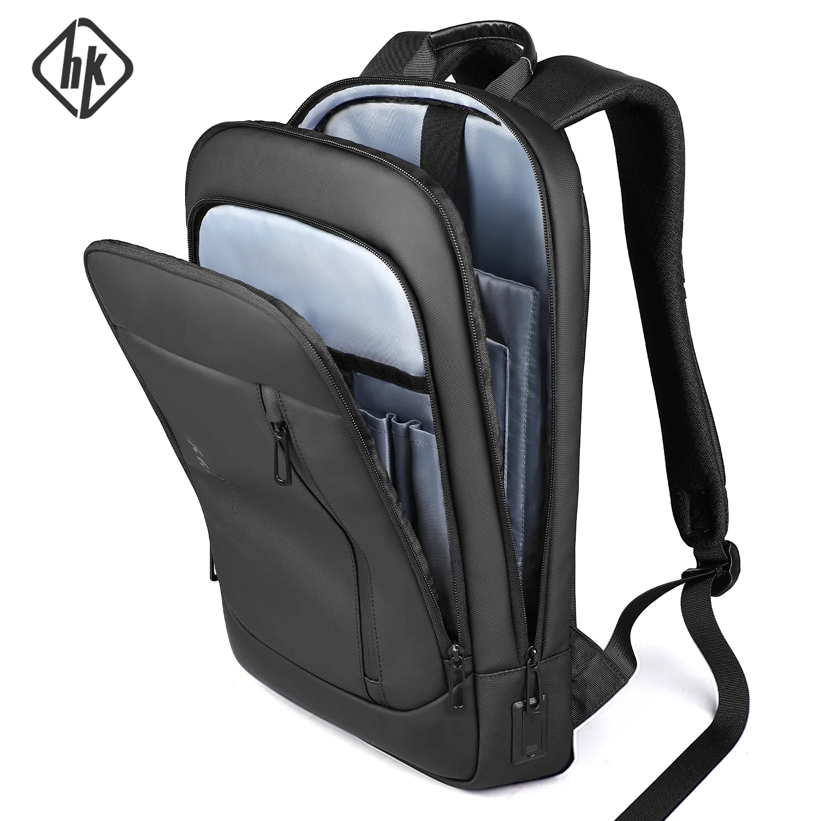 HK Slim 15.6" Laptop Backpack for Men Lightweight Business Backpack Anti-Theft Waterproof Travel School Men's Bag with USB Port