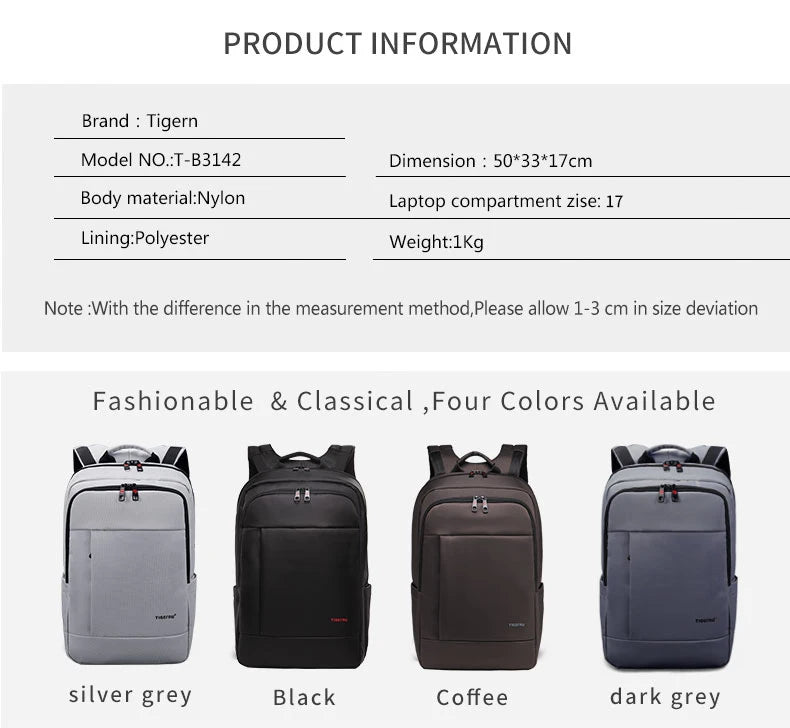 Tigernu 17inch Backpack Male Anti-theft Men Backpack Travel Bags Waterproof Nylon Backpack Bags Men Student Schoolbags Knapsack
