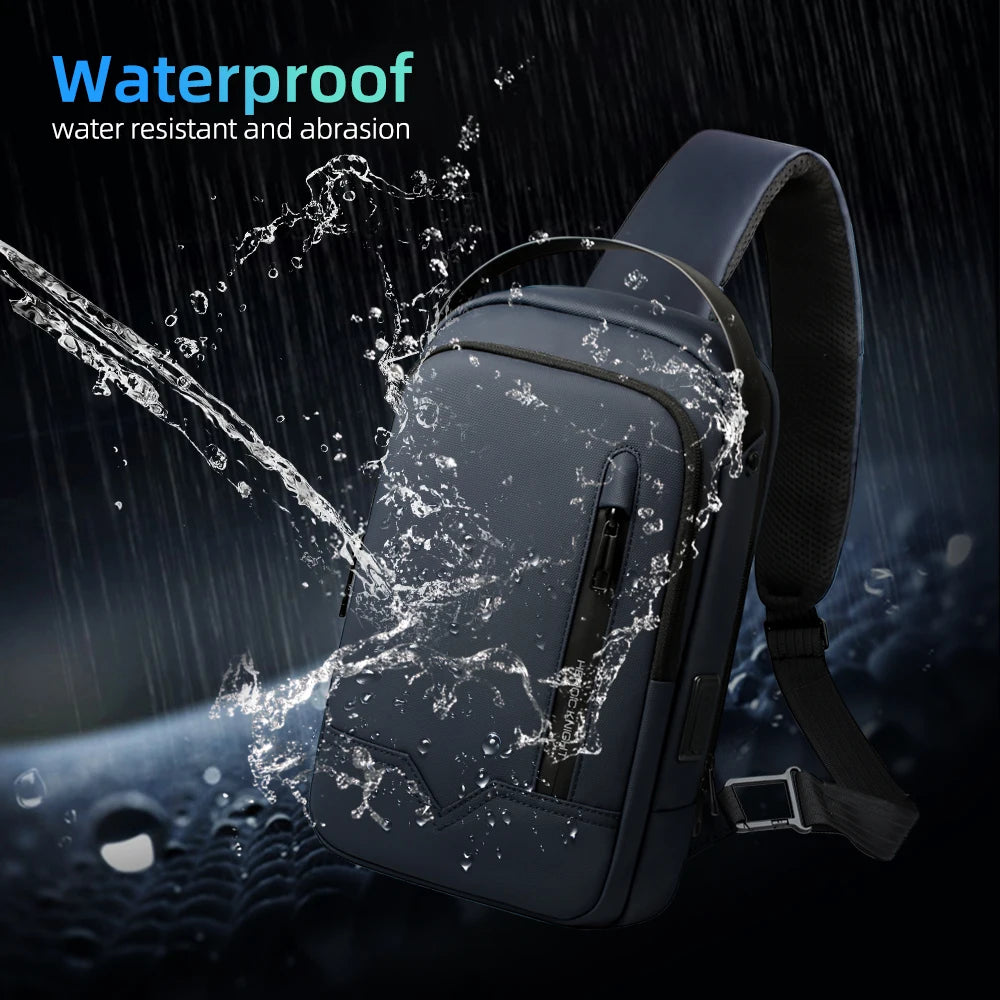HK Minimalist Crossbody Bag Waterproof Men's Shoulder Bag Oxford Casual School Bag with USB Port Commute Business Chest Bag Male