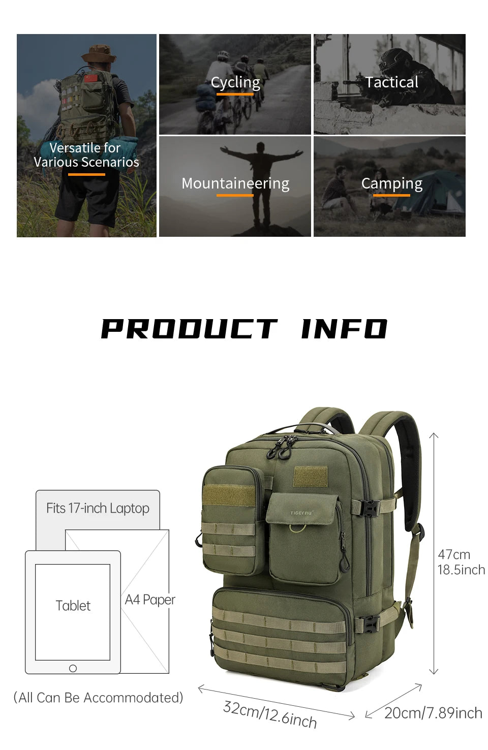 Tigernu Tactical Backpack Men Camping Trekking Fishing Bag Waterproof Rucksacks Travel Hunting Backpacks Outdoor Bags Knapsacks